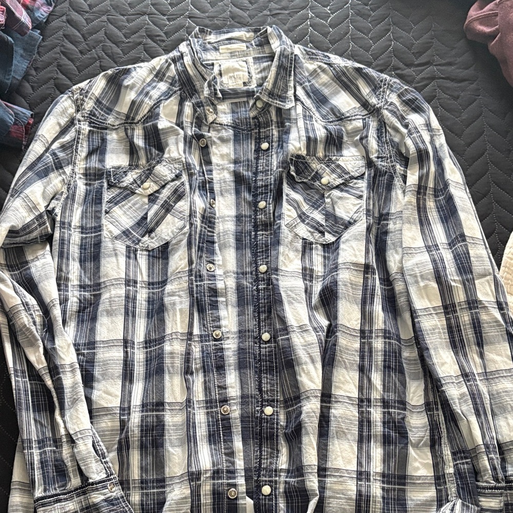 BKE Navy and White Plaid Casual Shirt